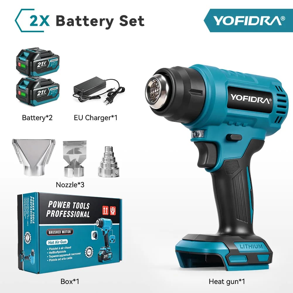 YOFIDRA 25 Levels 5 Gears Cordlss Electric Heat Gun Adjustable Temperature Hot Air Gun Welding Drying Paint Removal Power Tool for Makita 21V Battery Pin