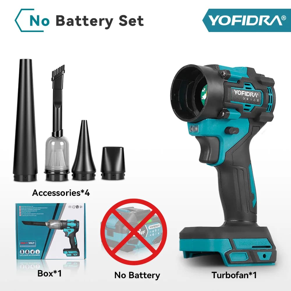 YOFIDRA Electric Blower 80000RPM Turbo Blower Jet Fan & Vacuum Cleaner Handheld Dust Blowing Tool For Makita 18V Battery Pins