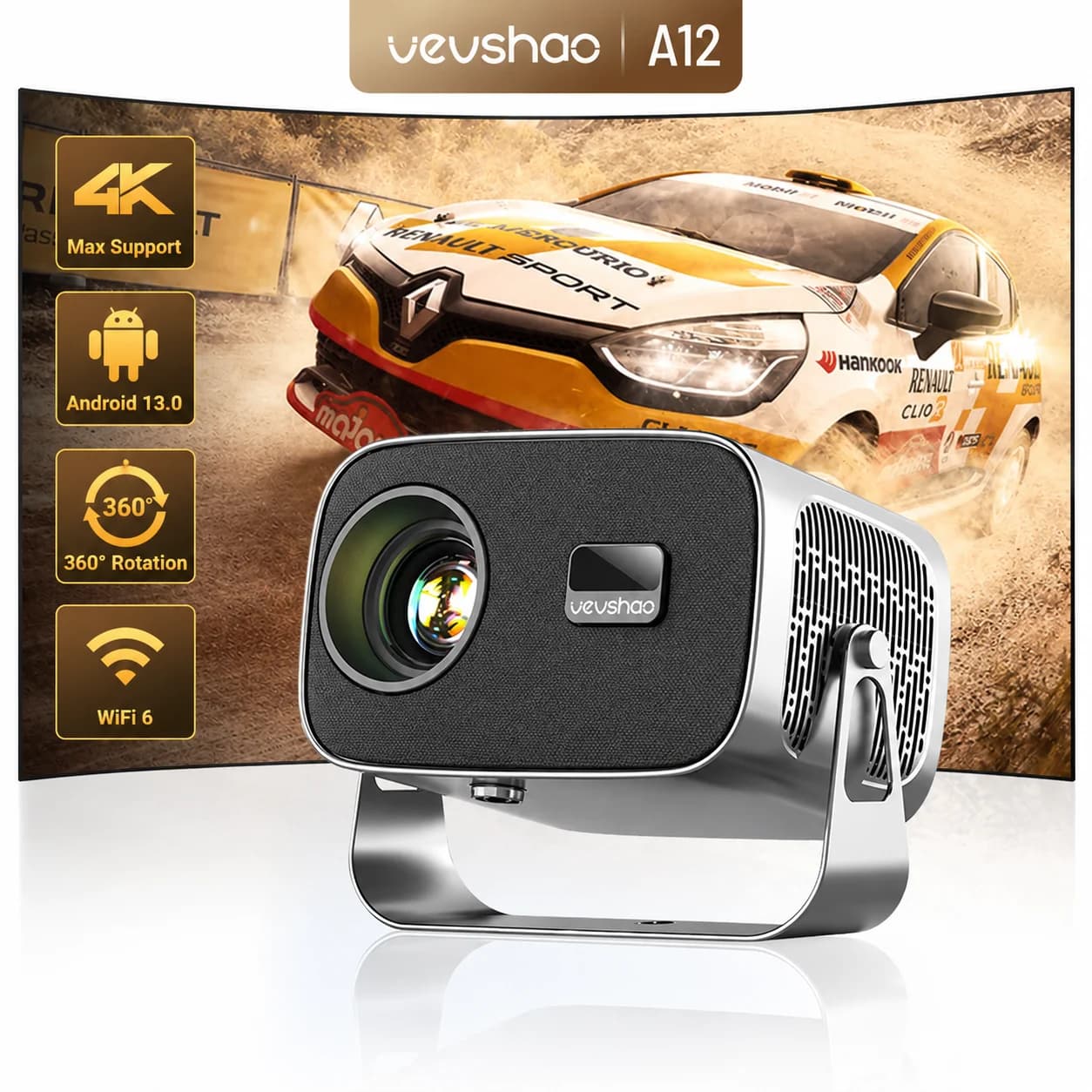 VEVSHAO A12 Projector Mini Portable  LED Video Android 13.0 WIFI 6 Mirror SmartPhone for 1080P 4K Video Home Cinema Projector