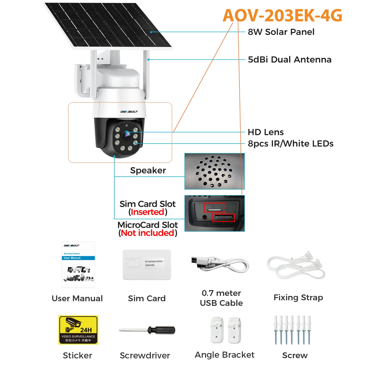 2K AOV WiFi or 4G Solar Security Camera Outdoor,7/24 Recording Home Surveillance IP Camera PTZ with 90FT AI Detection GENBOLT
