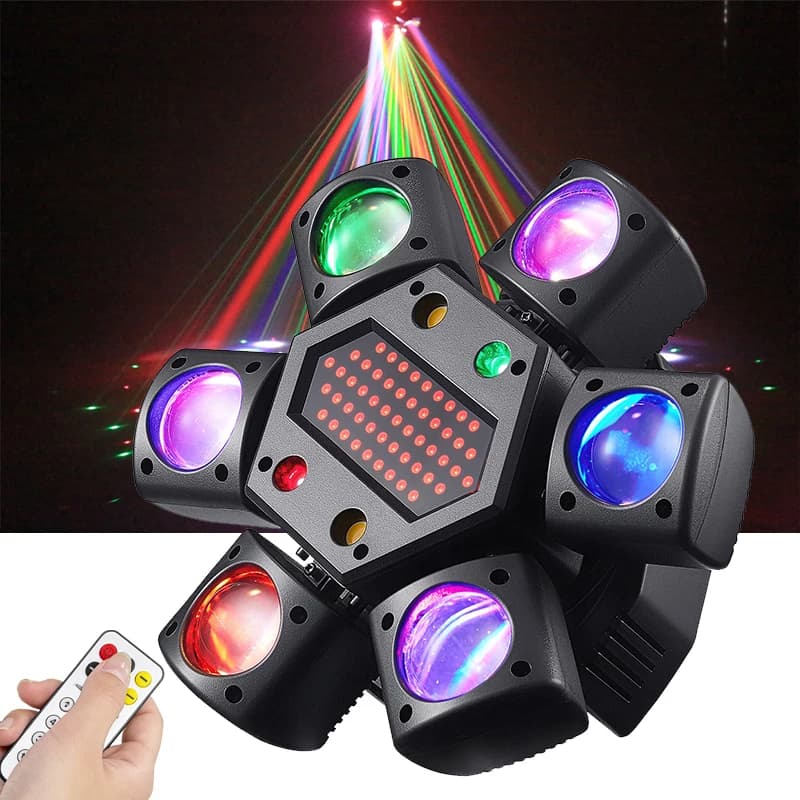 Mini Six-Armed DJ Disco Light 80W Sound Control DMX512 Stage Effect RGBW Laser Strobe Projector for Party Club Holiday Dance
