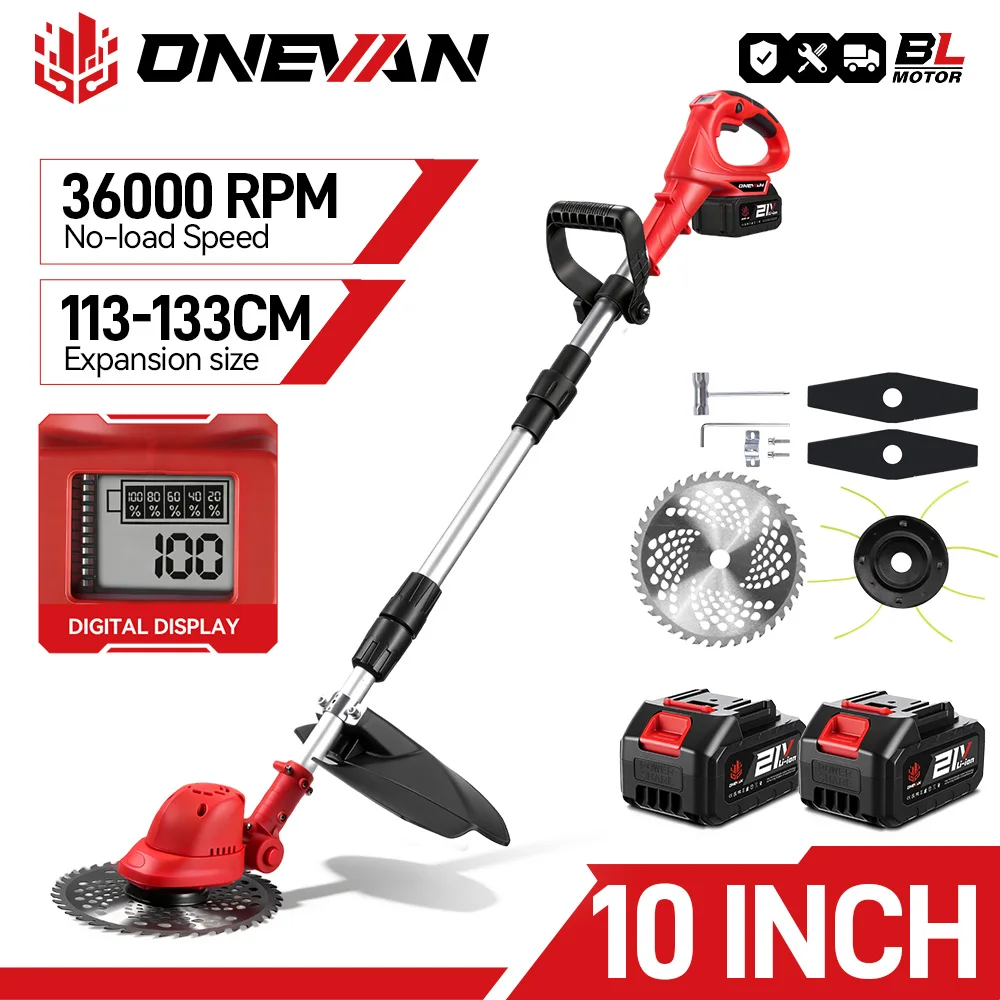 ONEVAN 10inch Brushless Electric Lawn Mower 36000RPM Cordless Grass Trimmer Cutter Garden Power Tool For Makita 18V Battery Pin