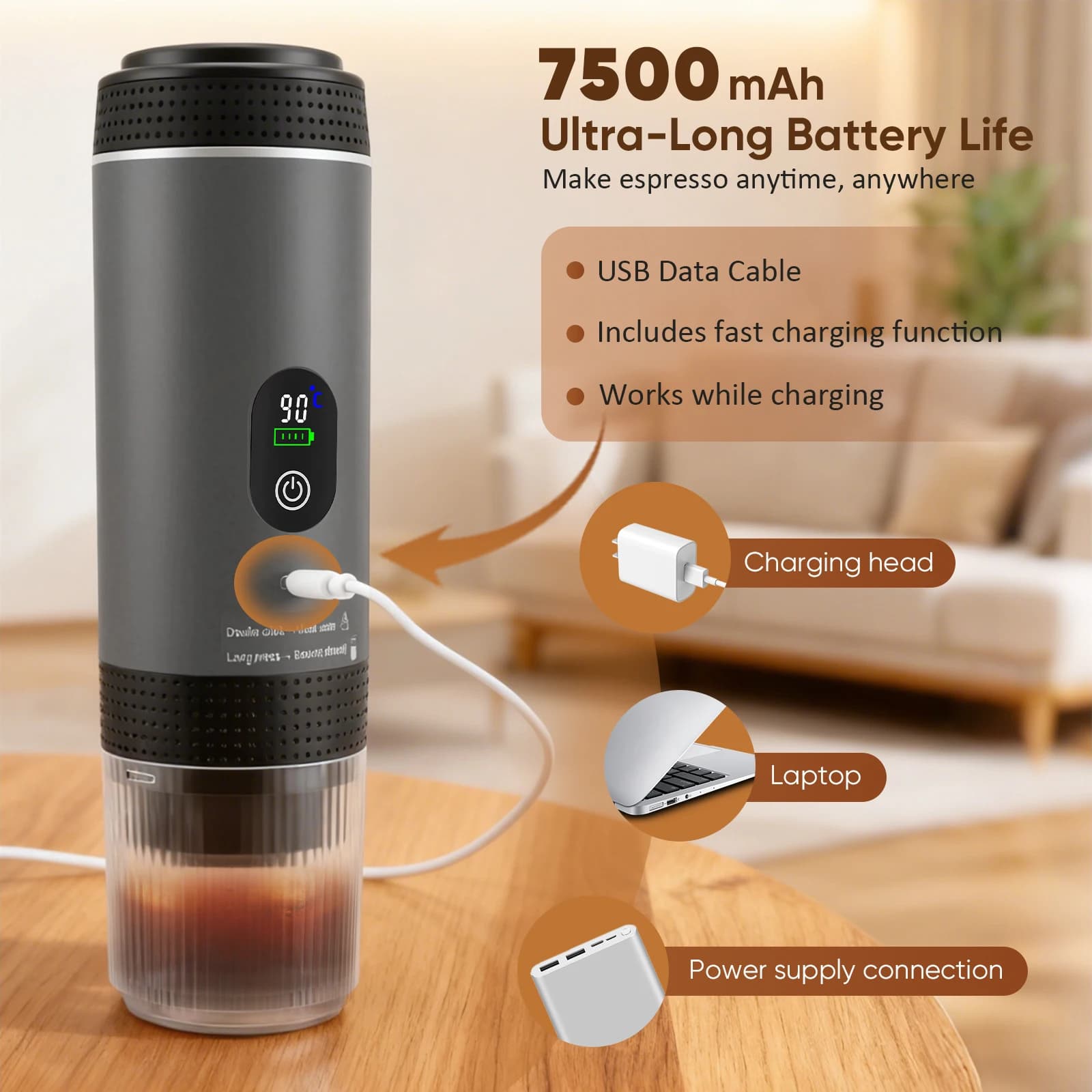 Mini Coffee Machine for Travel, 3-in-1 Battery Coffee Machine, Car Espresso Machine with USB, Compatible with Capsule and Ground Coffee, Motorhome Gadgets and Camping Gifts