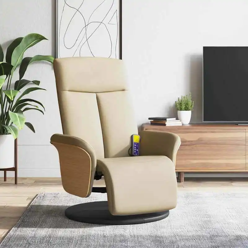 Massage Chair with Footrest and Reclining Function – Fabric Upholstery, 360-Degree Swivel, Multi-Point Vibration Massage