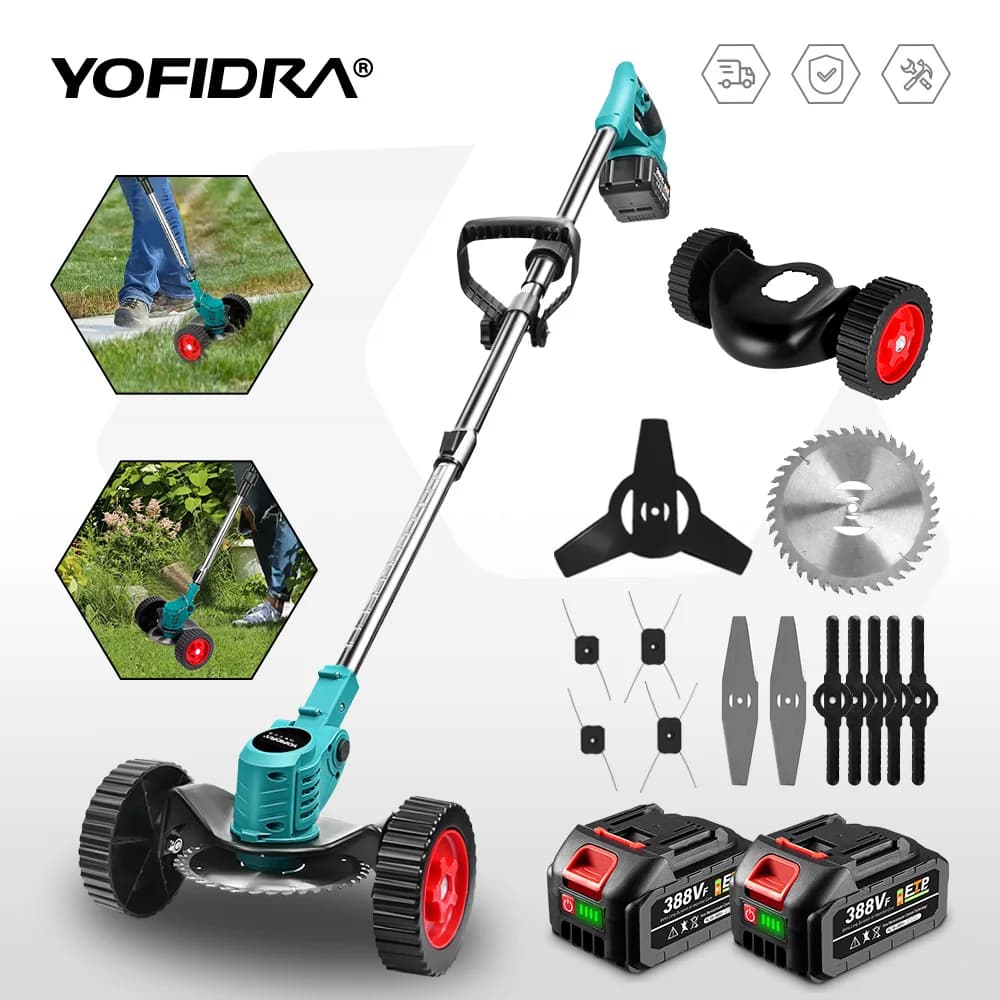 YOFIDRA 6 Inch 12000RPM Electric Lawn Mower 100-135cm Foldable Trimmer Pruning Cutting Garden Power Tool for Makita Battery Pin