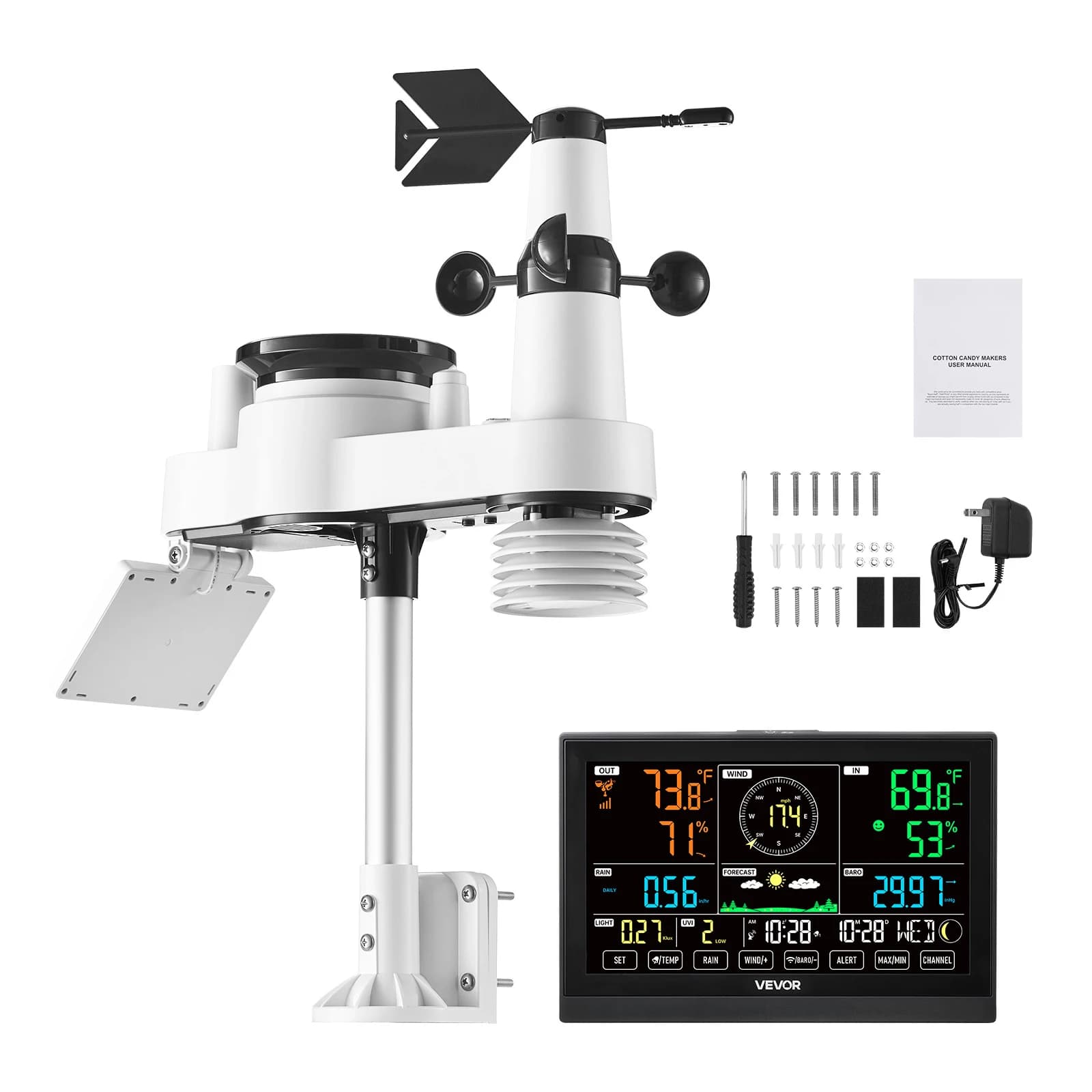 SucceBuy 7-in-1 Wireless Weather Station 7.5-Inch VA Display Solar Powered Sensor, Rain Gauge, Indoor&Outdoor Forecast, No WiFi