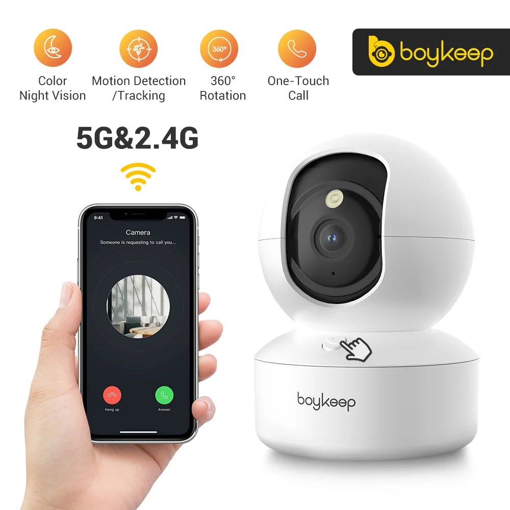 BoyKeep 3MP 5G/2.4GHz WiFi Indoor Home Security IP Smart Pet Dog Camera Automatic Tracking 24/7 Video Surveillance Camera