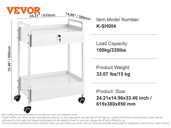 SucceBuy Lab Trolley 3-Layer Rolling Cart Metal Mobile Trolley  220 lbs Weight Capacity for Lab Clinic Beauty and Salon