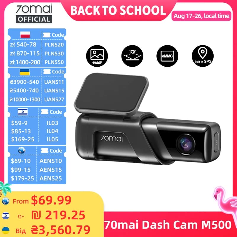 70mai Dash Cam M500 1944P 170FOV 70mai M500 Car DVR Dash Camera Recorder GPS ADAS 24H Parking Monitor EMMC Built-in Storage
