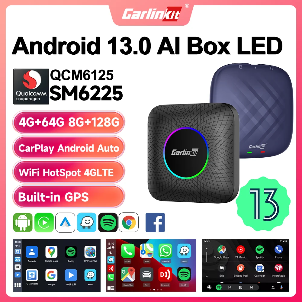 2026 CarlinKit CarPlay AI Box Android 13.0 SM6225 QCM6125 Android Auto Wireless CarPlay Adapter 2.4+5GGPS 64G 128G FOTA Upgrade