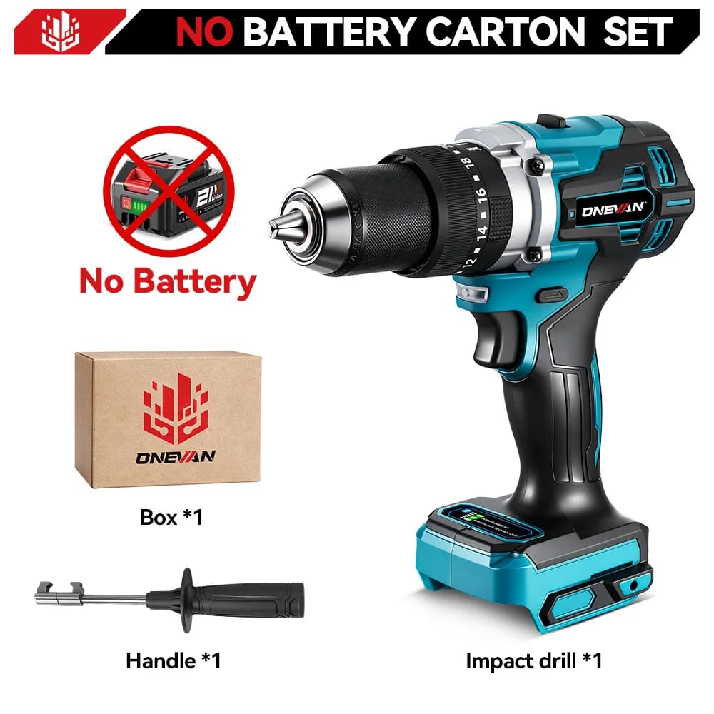 ONEVAN Brushless Electric Drill Cordless Portable Wood Steel Impact Drill Screwdriver Power Tool For Makita 18V Battery Pin
