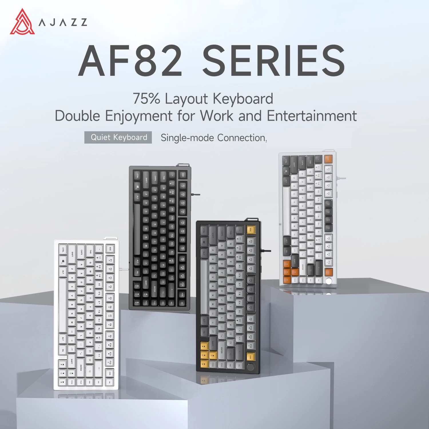 AJAZZ AF82 Tri-Mode Wireless Gaming Keyboard, 2.4G/Bluetooth/Wired, Full RGB Backlight, Compatible with PC