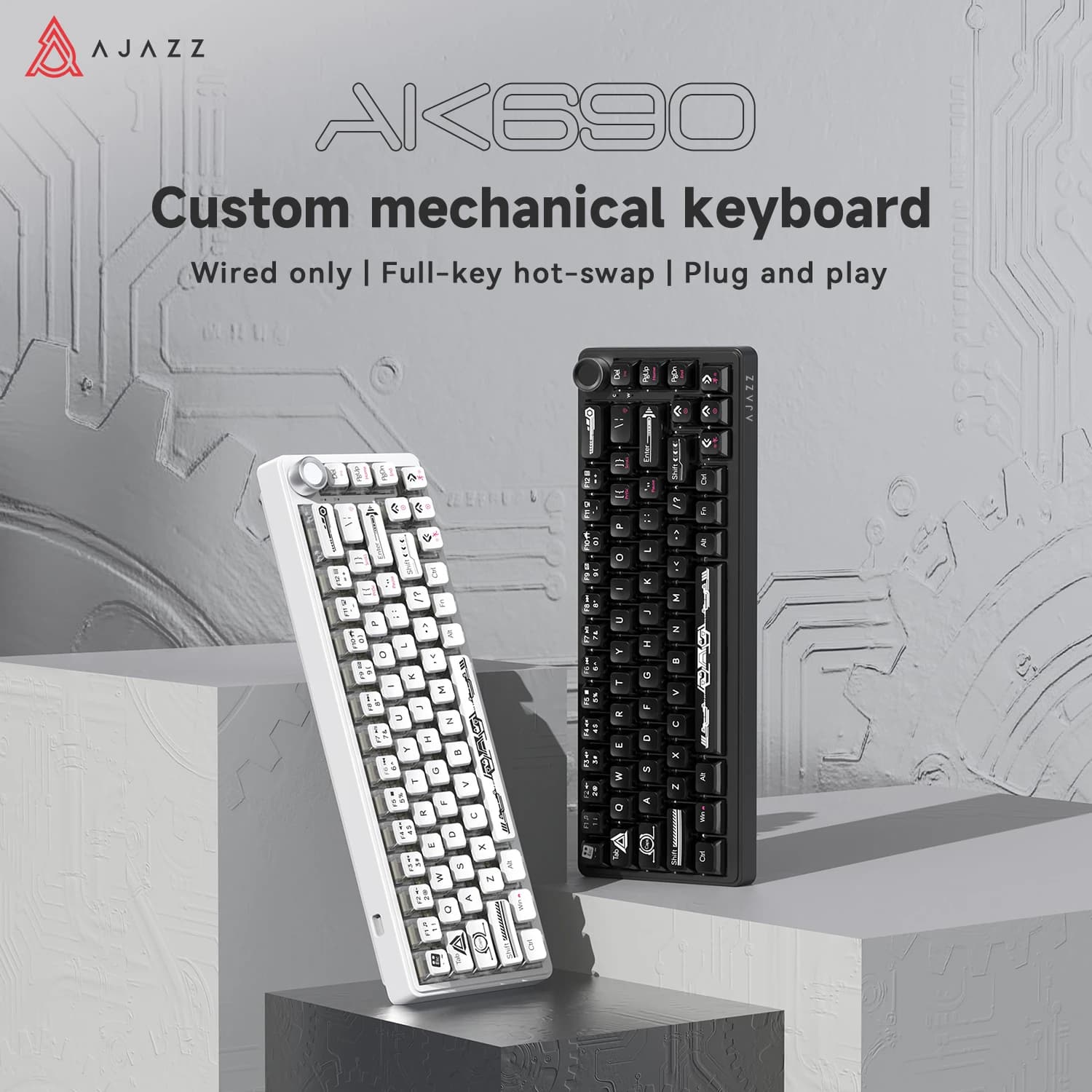 AJAZZ AK690 Wired Mechanical Keyboard, Custom Hot-Swappable, for Gaming & Office, Universal for PC