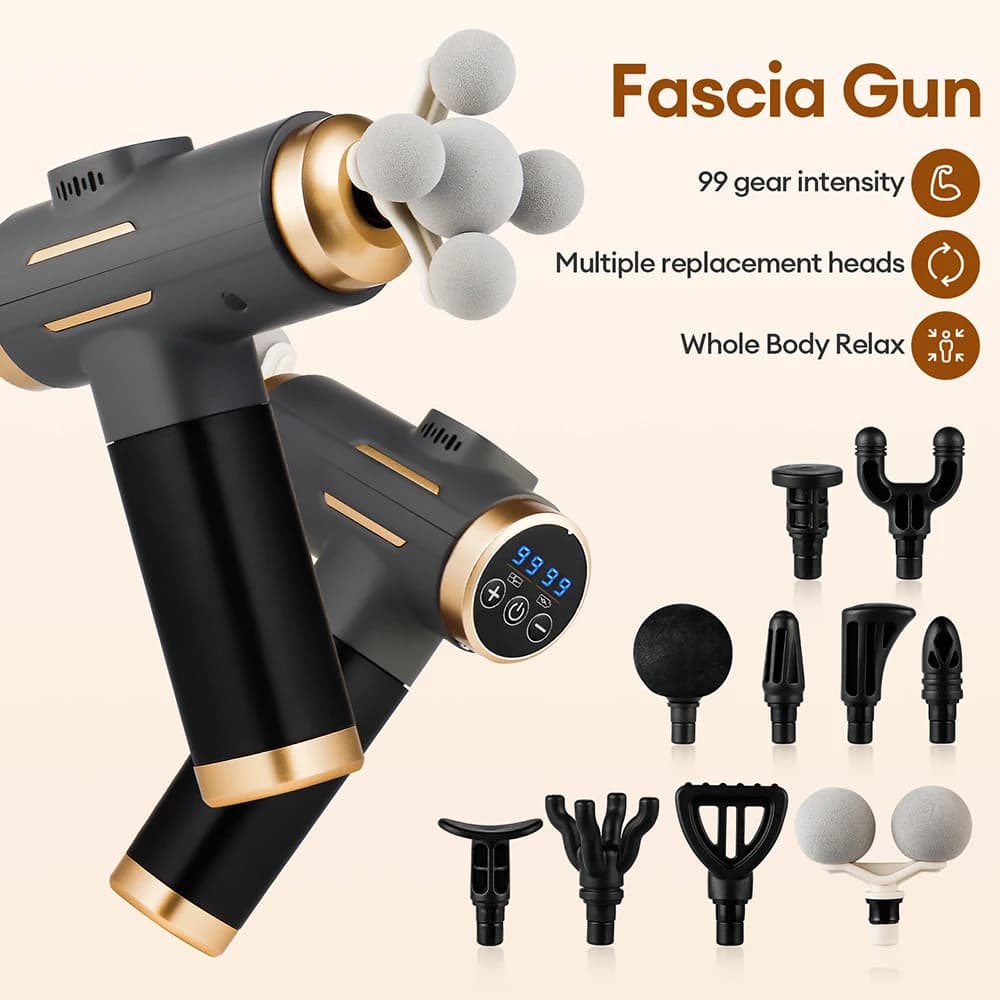 11-IN-1 Fascia Massage Gun 99 Adjustable Levels High Frequency Vibration Electric Muscle Massager  for Arms Legs Sports Fitness Recovery Full Body Sports Relaxation