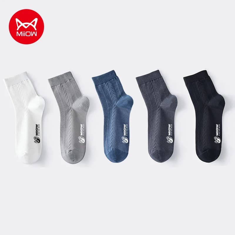 MiiOW 5 Pairs Men's Cotton Socks Black Business Men Deodorant Crew Socks Breathable Male Solid Color Casual Man Socks Plus Size