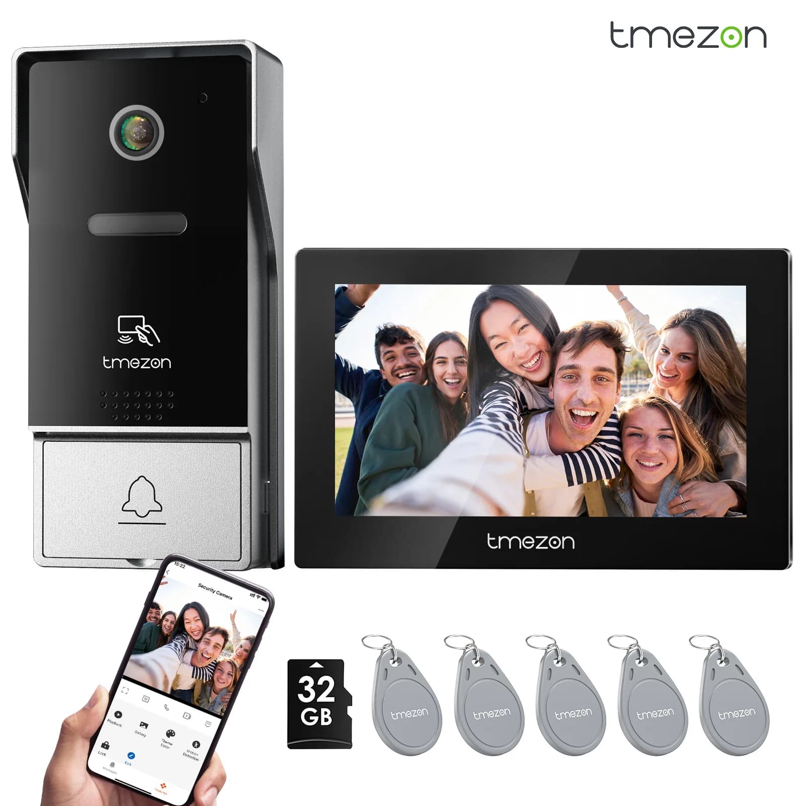 TMEZON Home Intercom System Wireless WiFi Smart IP Video Doorbell 1080P 7 Inch with 1x1080P Wired Doorbell Tuya App