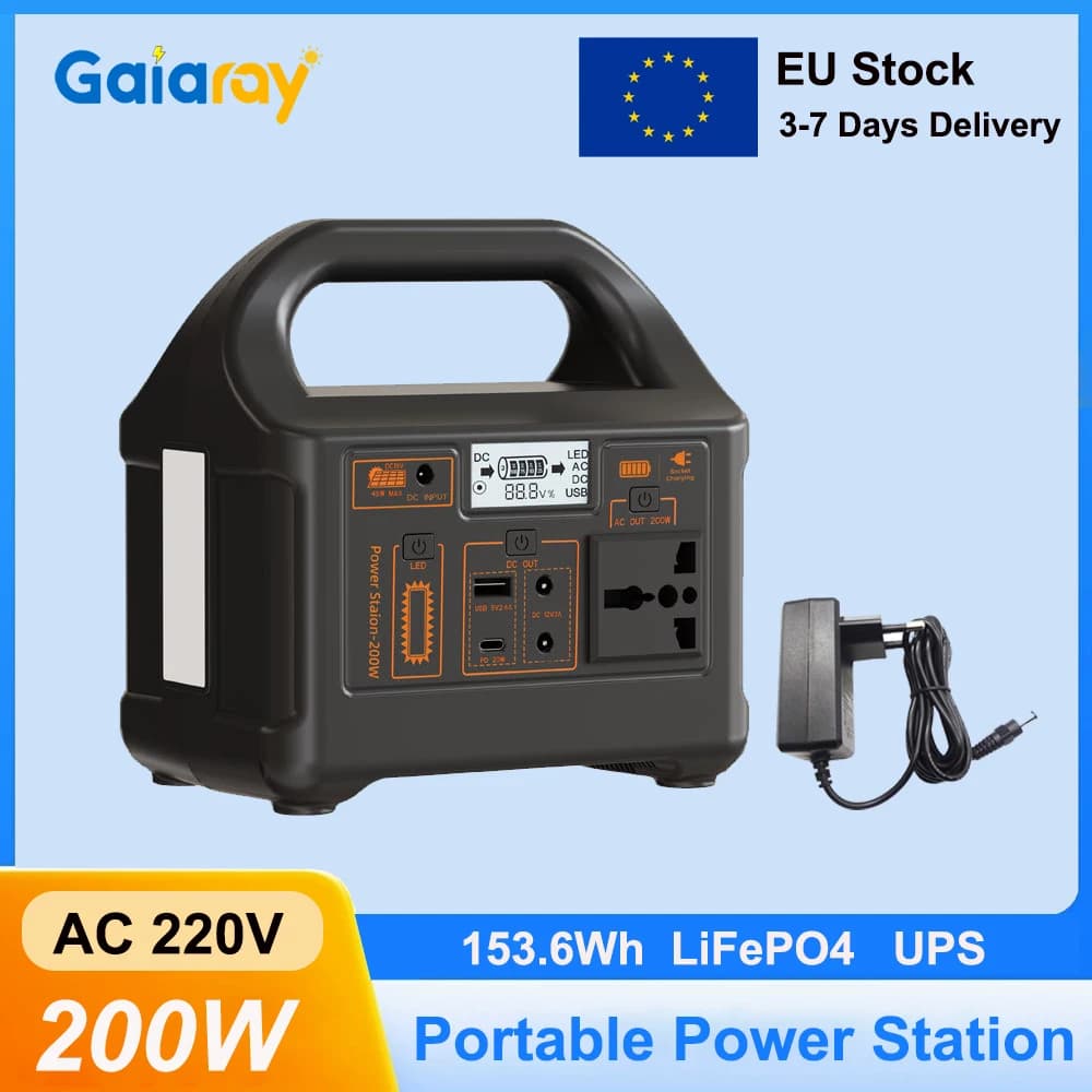 Gaiaray Portable Power Station 200W 153.6Wh LiFePO4 Battery Charging Station Solar Generator Emergency Power Bank for Camping RV