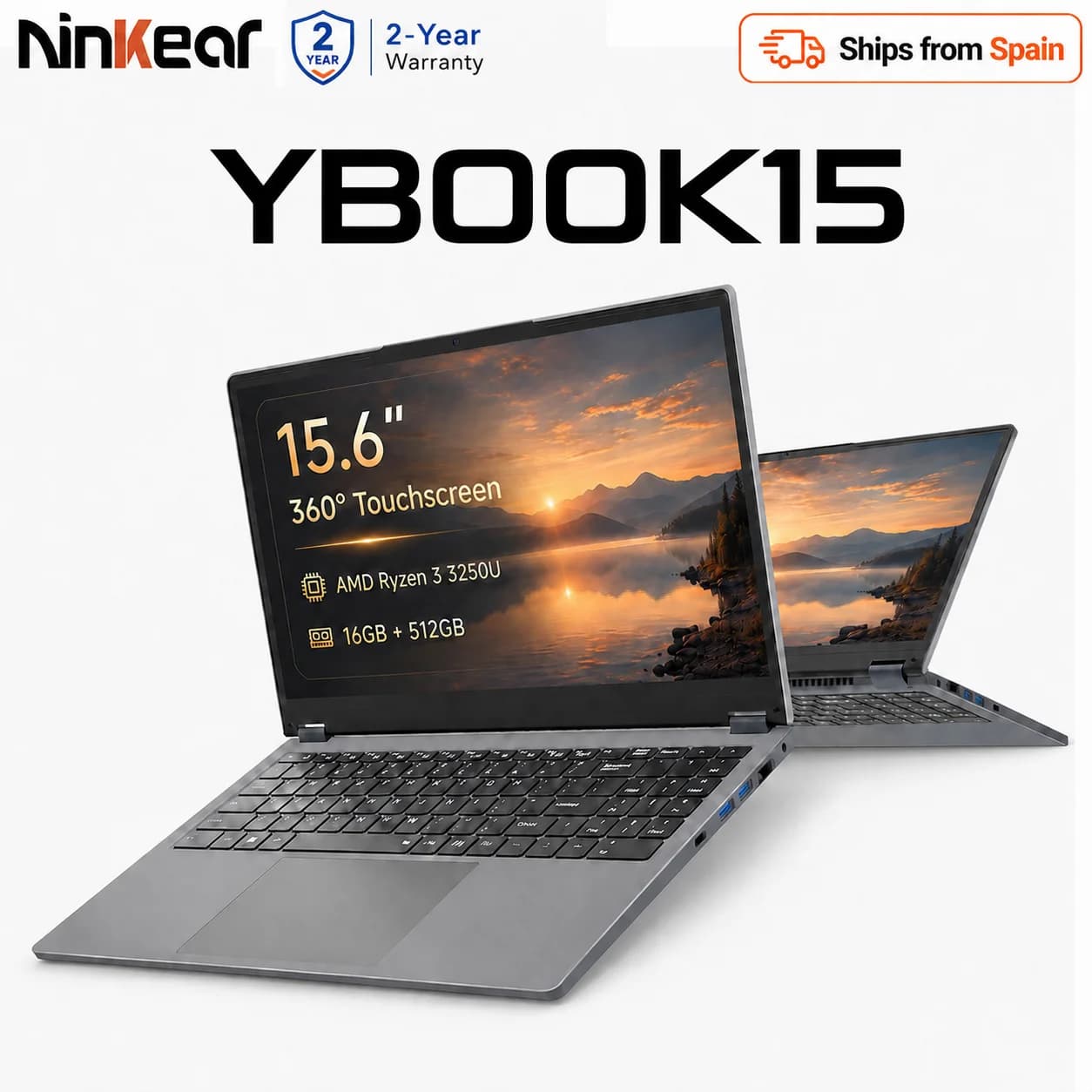 Ninkear YBook15 2 in 1 Laptop 15.6'' FHD IPS Touchscreen 360° Convertible AMD Ryzen 3 3250U 16GB DDR4 512GB SSD WiFi Bluetooth Backlit Keyboard Windows 11 Notebook for Office Study