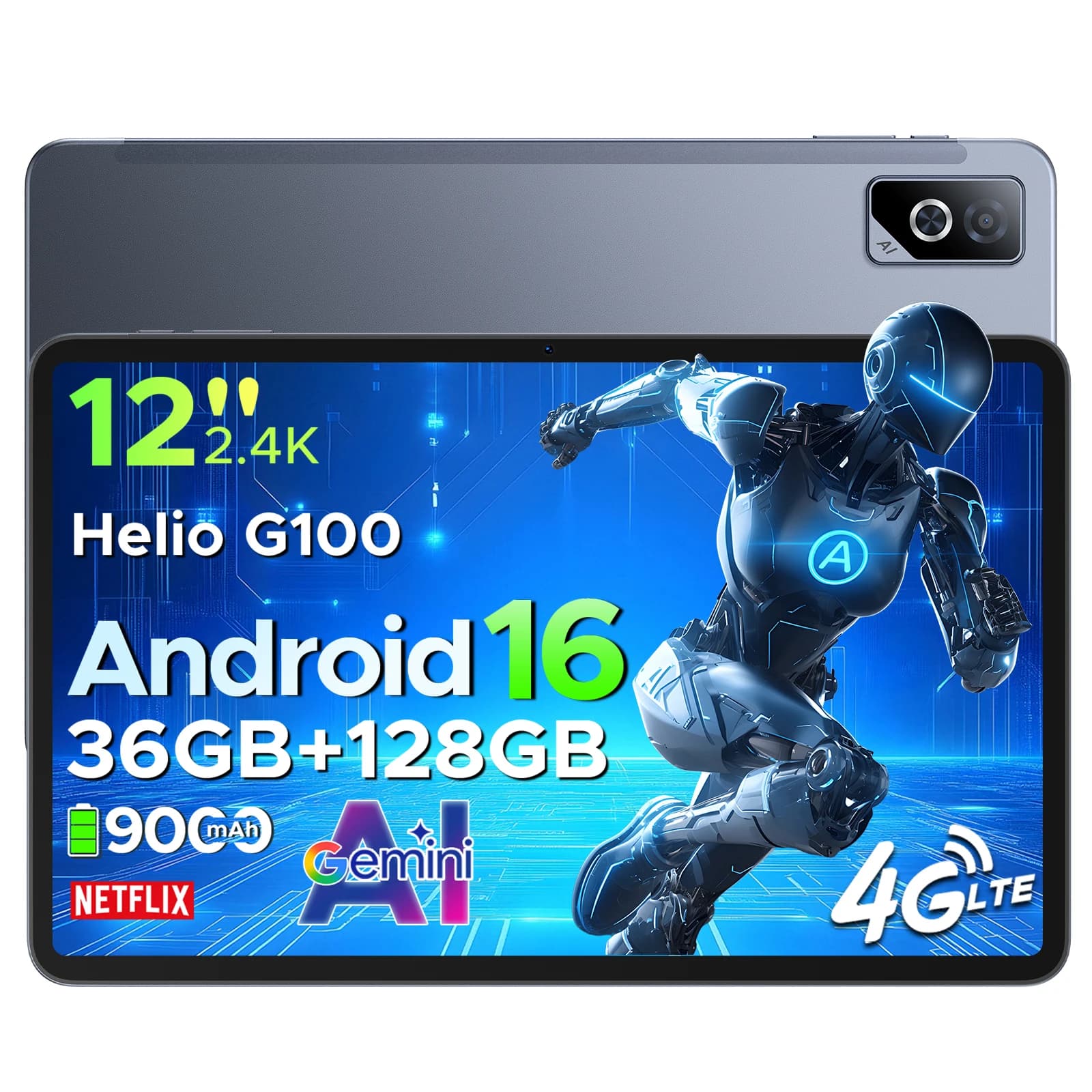 DOOGEE Tab G6 Pro 2 in 1 Tablet PC Android 16 36GB 128GB Gemini AI 12" 2.4K 9000mAh Battery Helio G100 4G LTE Tablet Pad