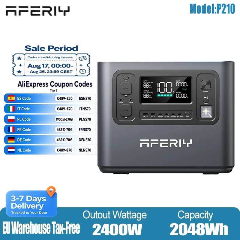 AFERIY W 2048WH Energy Storage power supply, High performance battery Supports 13 Devices, application-Controllable socket, Daily Needs Fast charge Energy Storage, mobile power supply