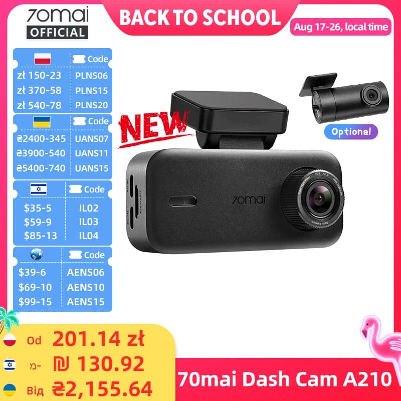 70mai Dash Cam A200 1080P 2'' IPS Screen Dual-channel Record 70mai Car DVR A200 24H Parking Monitor 130°FOV Night Vision