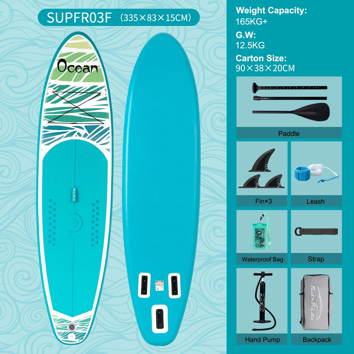 FunWater Inflatable Stand Up Paddle Board Paddling Board Surfboard Surf Sup Board 320-385CM  Non-Slip Water Sport Paddle Board