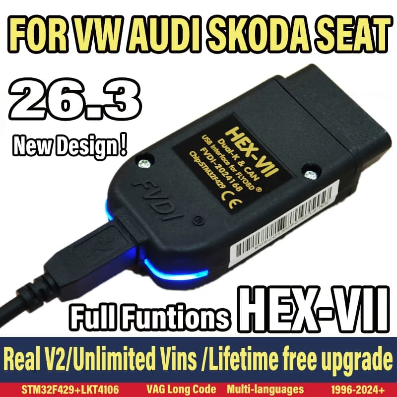 2025 Unlimited Vins VAGCOM Interface VCDS-CAN HEX V2 Update V26.3 FOR VW AUDI Skoda Seat Multi-Language Car Diagnostics Tool