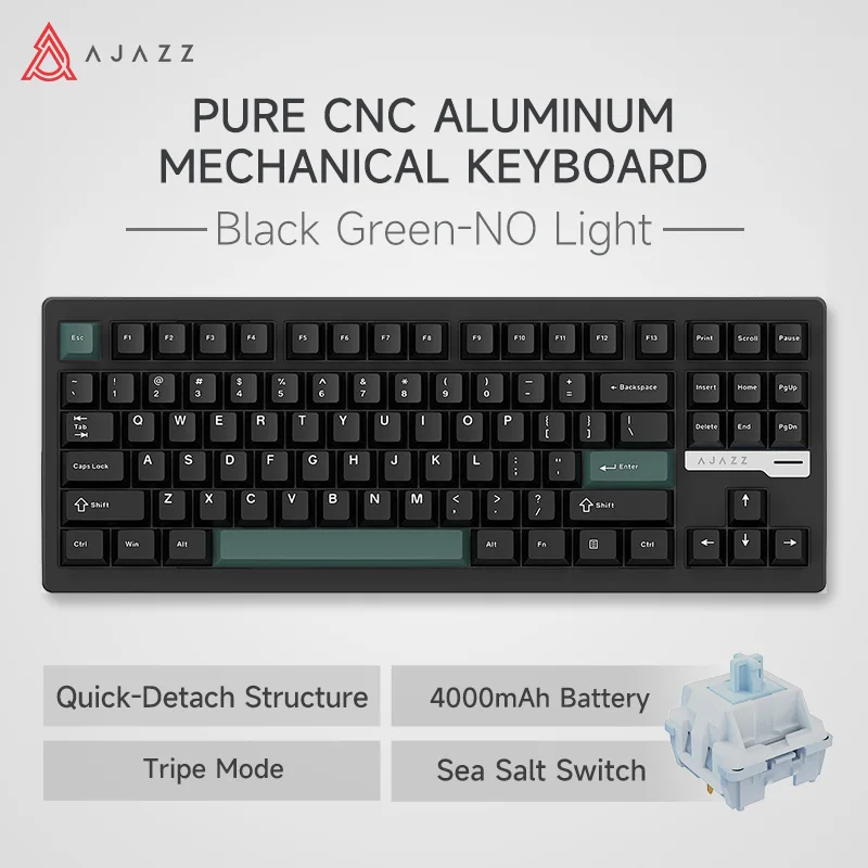 AJAZZ QS87 Custom Mechanical Keyboard, Wireless Bluetooth Tri-Mode RGB, Magnetic Catch Aluminum Case, Flame Red Switch V2