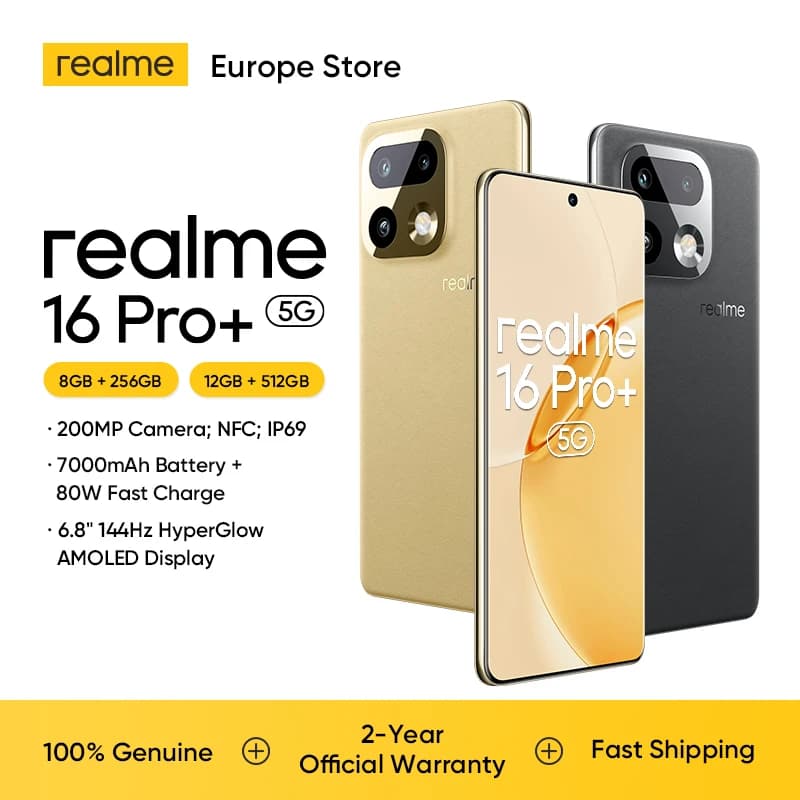 realme 16 Pro Plus 5G Smartphone realme 16 Pro+ 200MP OIS Camera Snapdragon 7 Gen 4 6.8'' AMOLED 144Hz Curved Screen 7000mAh Bat