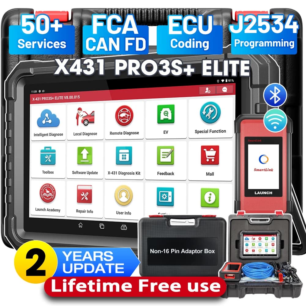LAUNCH X431 PRO3S+ Elite OBD2 diagnostic tool Full system Bidirectional Scan Tool support J2534 programming ECU coding HD Trucks Scanner Topology Map 50+ reset 2 Years free update