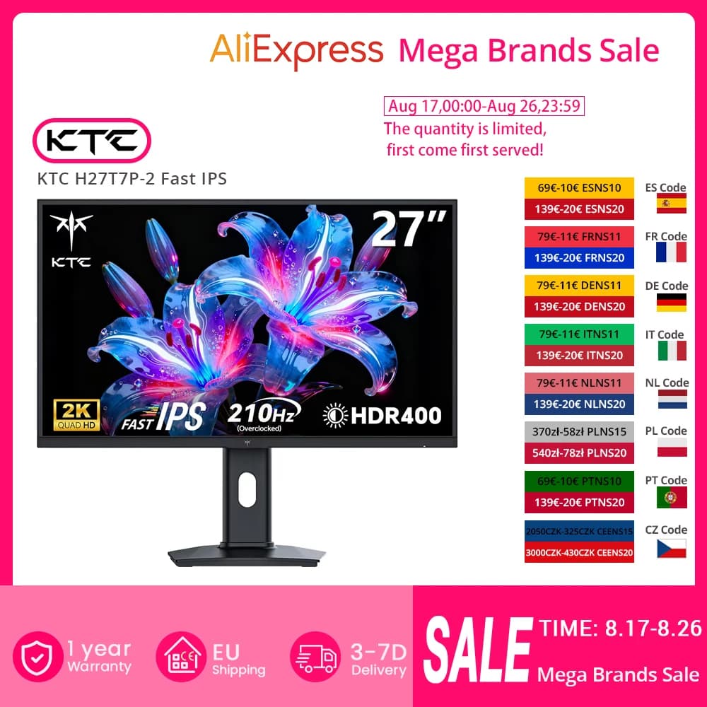(H27T22 Upgraded Version) KTC H27T7P-2 Gaming Monitor 27“ 2560×1440 QHD 210Hz Lifting Base Fast IPS Gaming Panel & 2K Resolutio
