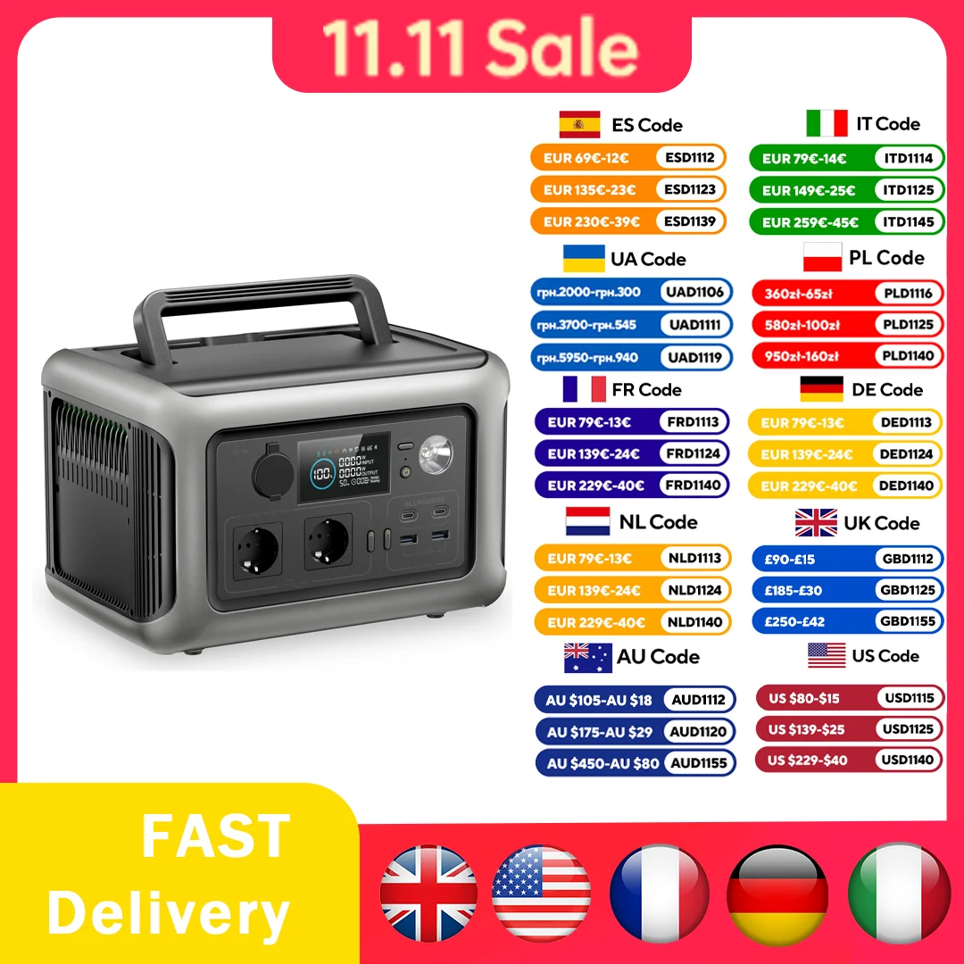 ALLPOWERS 299Wh 600W Portable Power Station R600, LiFePO4 Battery Backup with UPS Function, 1 Hour to Full 400W Input, MPPT