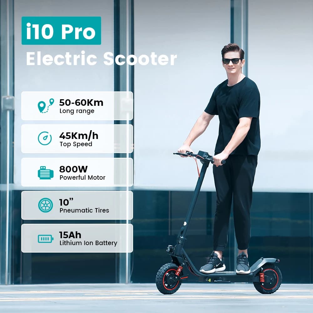iScooter i10Pro 10 inch Electric Scooter 15Ah Scooters 45km/h Electric Kick Scooter 60KM Range Powerful Scooters with APP