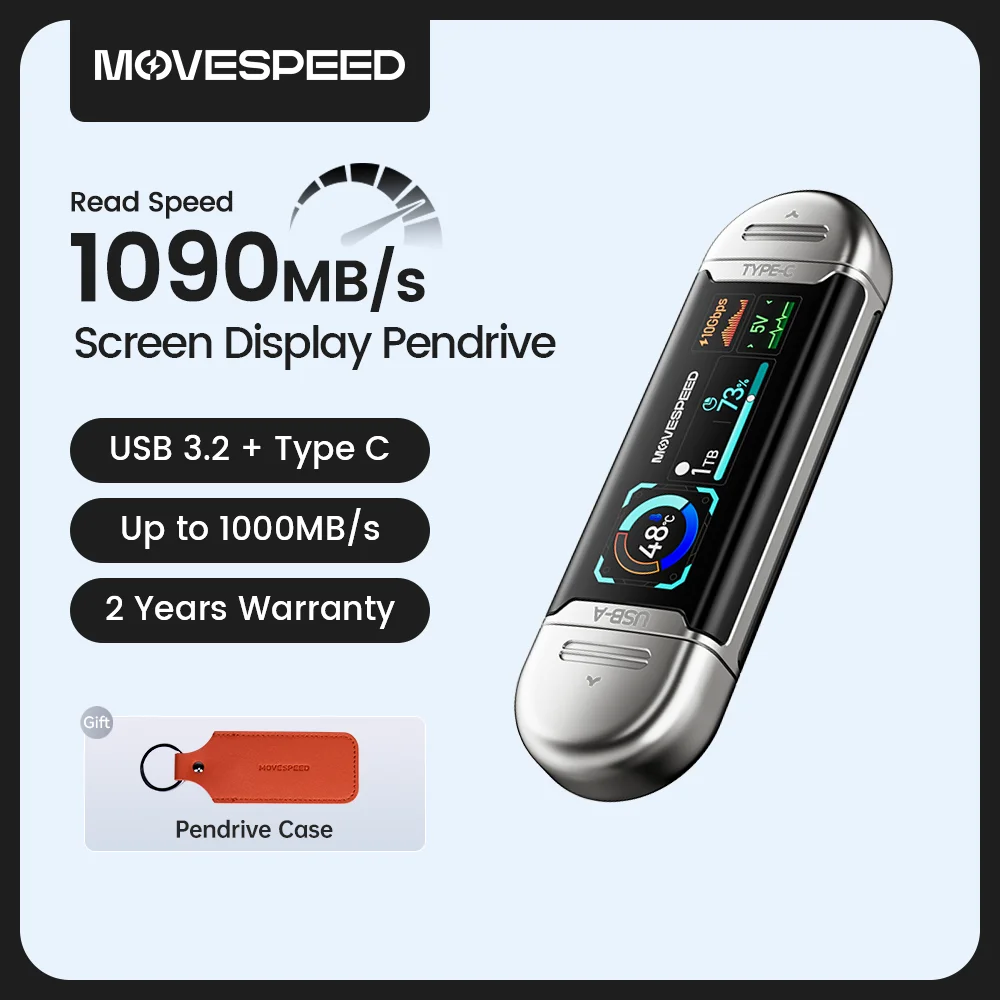 MOVESPEED SU10 1090MB/s Solid State PenDrive 2TB 1TB 512GB 256GB 128GB LCD USB3.2 Gen2 Type C Flash Drive for iPhone 15/16/17 PC
