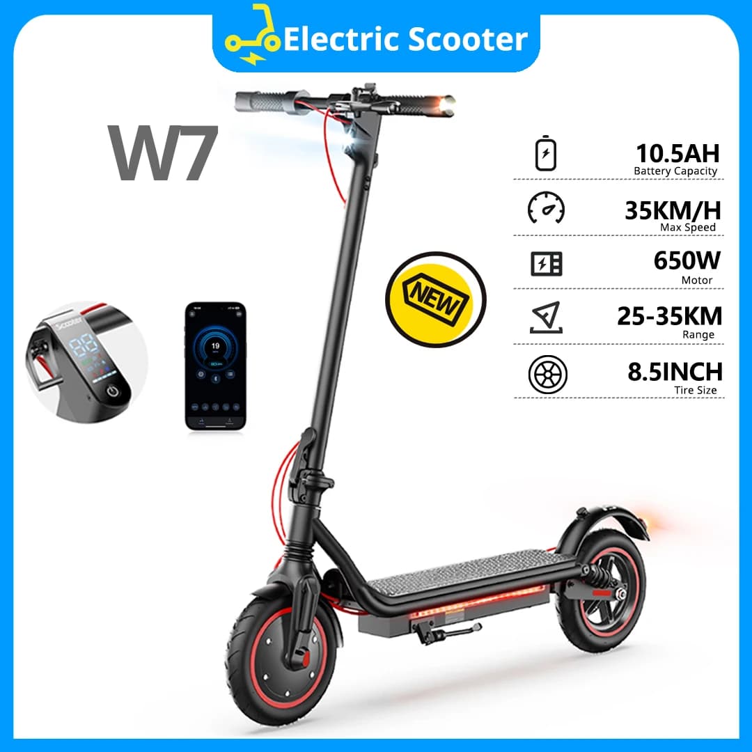 W7 8.5 inch Electric Scooter 36V10.5Ah 25-37km Rear Disc Brake Dual Shock eScooters With App Electric Scooters