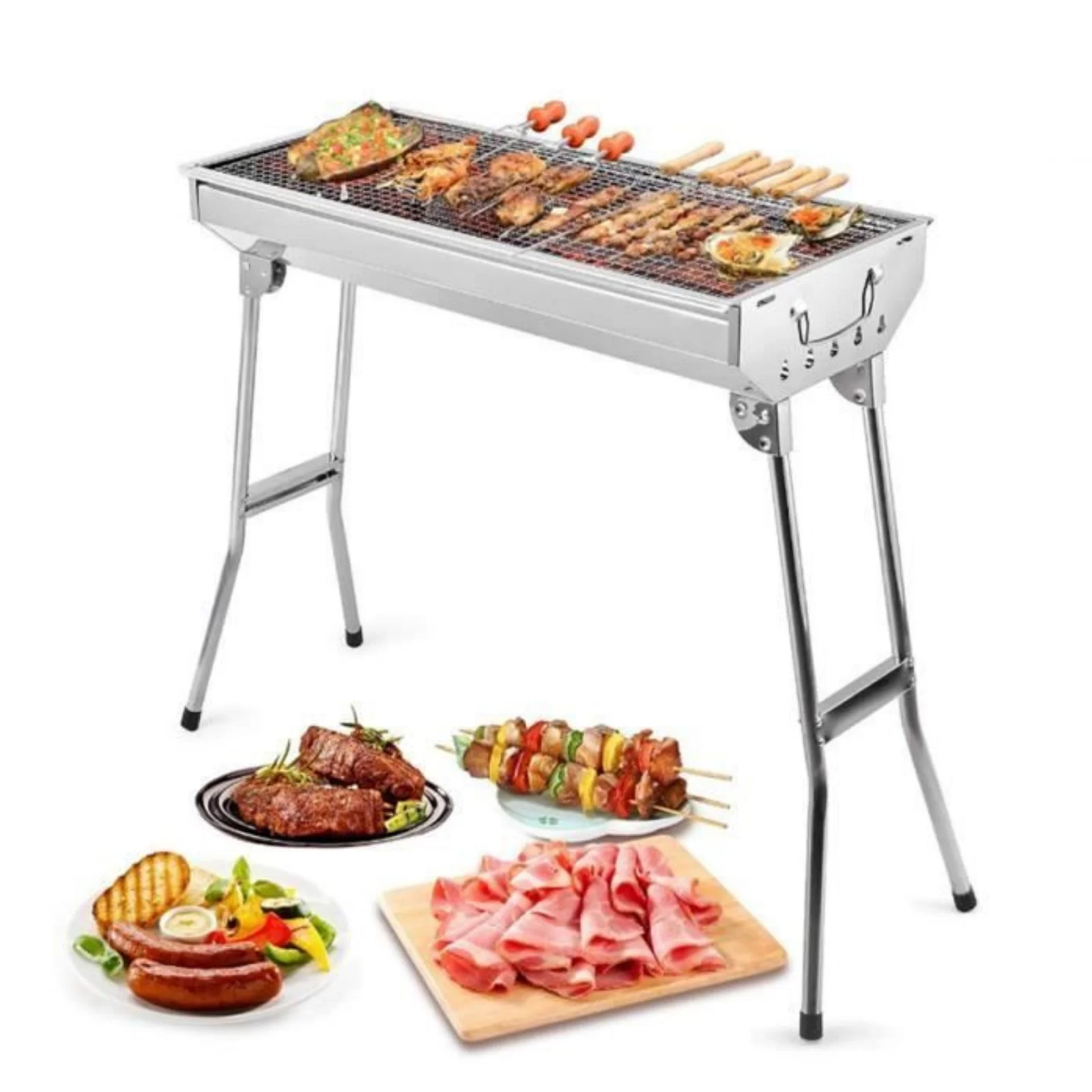 Charcoal Grill Stainless Steel Outdoor BBQ Grill Foldable Easy Transport Garden Backyard Party Picnic Travel Outdoor Cooking