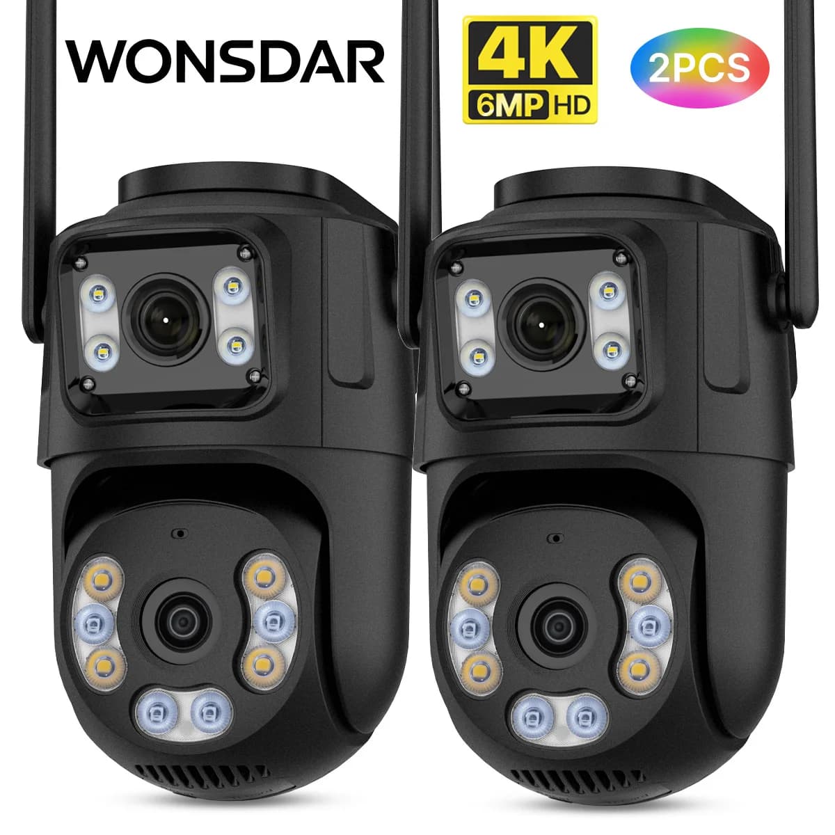 WONSDAR PTZ WIFI Camera Dual Lens Dual Screen Security Camera Outdoor Auto Tracking Color Night Vision CCTV Surveillance ICSee