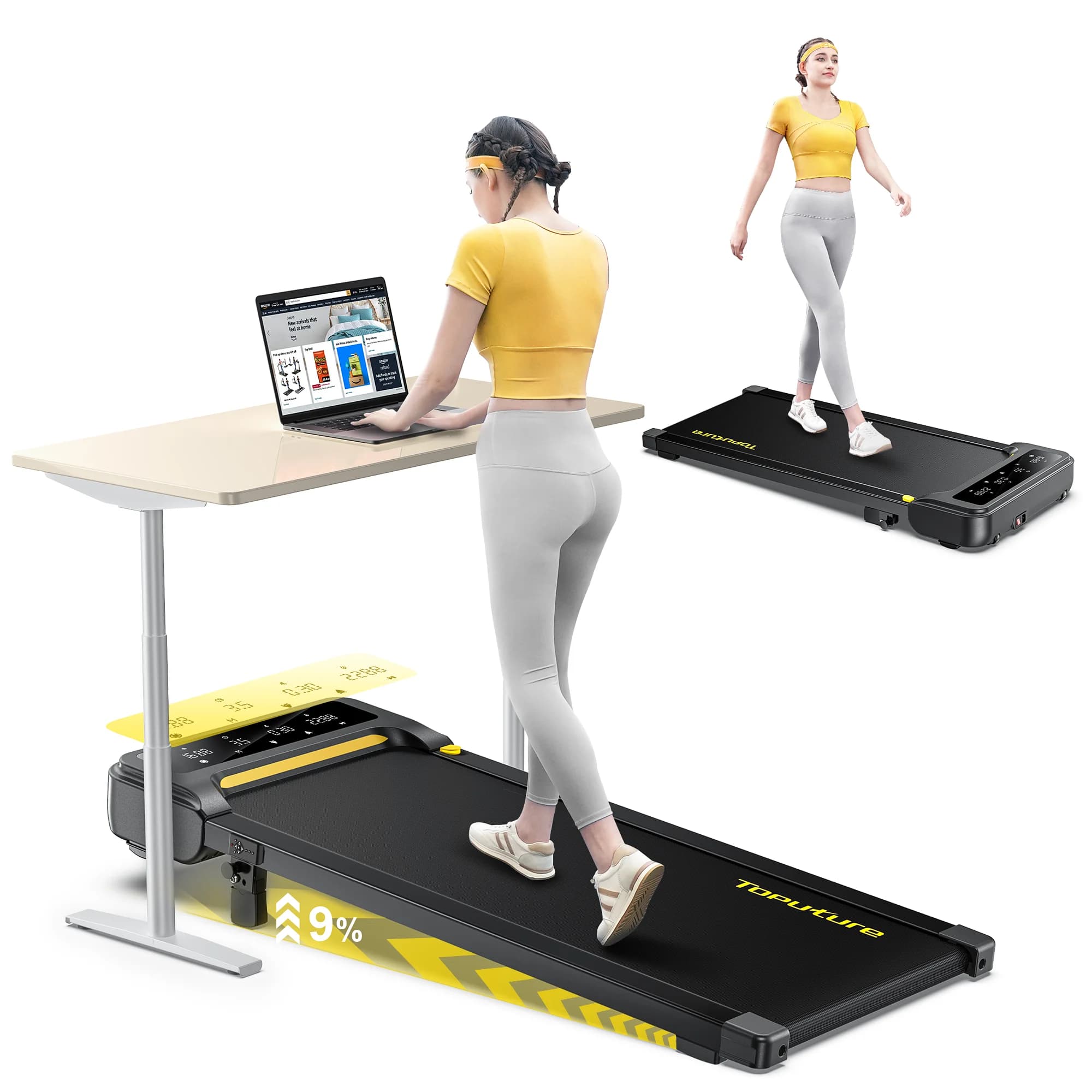 Toputure Electric Folding Treadmill for Home with Incline 12 km/h Smart App Control LED Display Walking Running Pad for Home Office