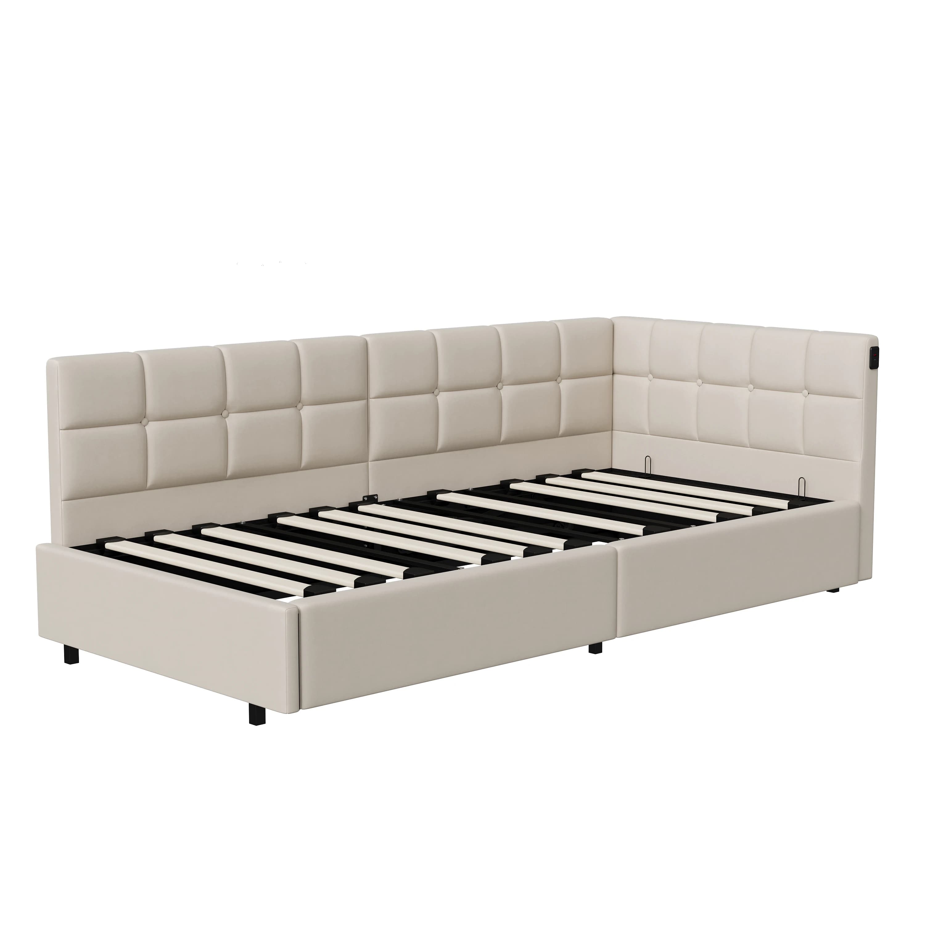 Rosahqnda L-shaped Sofa bed,Daybed 90X200cm,Single bed,Youth bed,hydraulic lifting storage,Charging port,velvet fabric