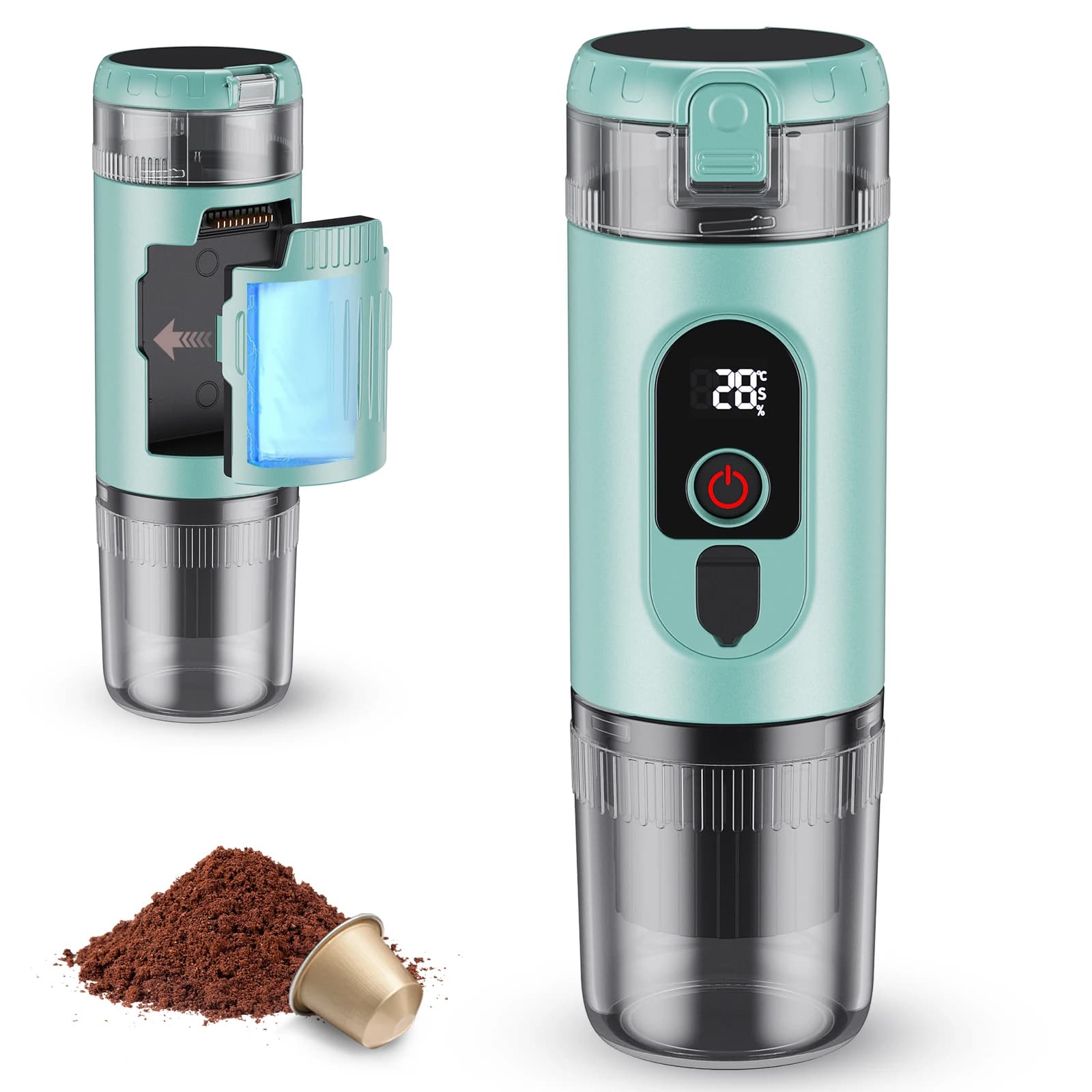 2-in-1 Portable Electric Coffee Machine For Car Office Home Camping Portable Coffee Maker Capsule Powder Travel Coffee Maker Rechargeable