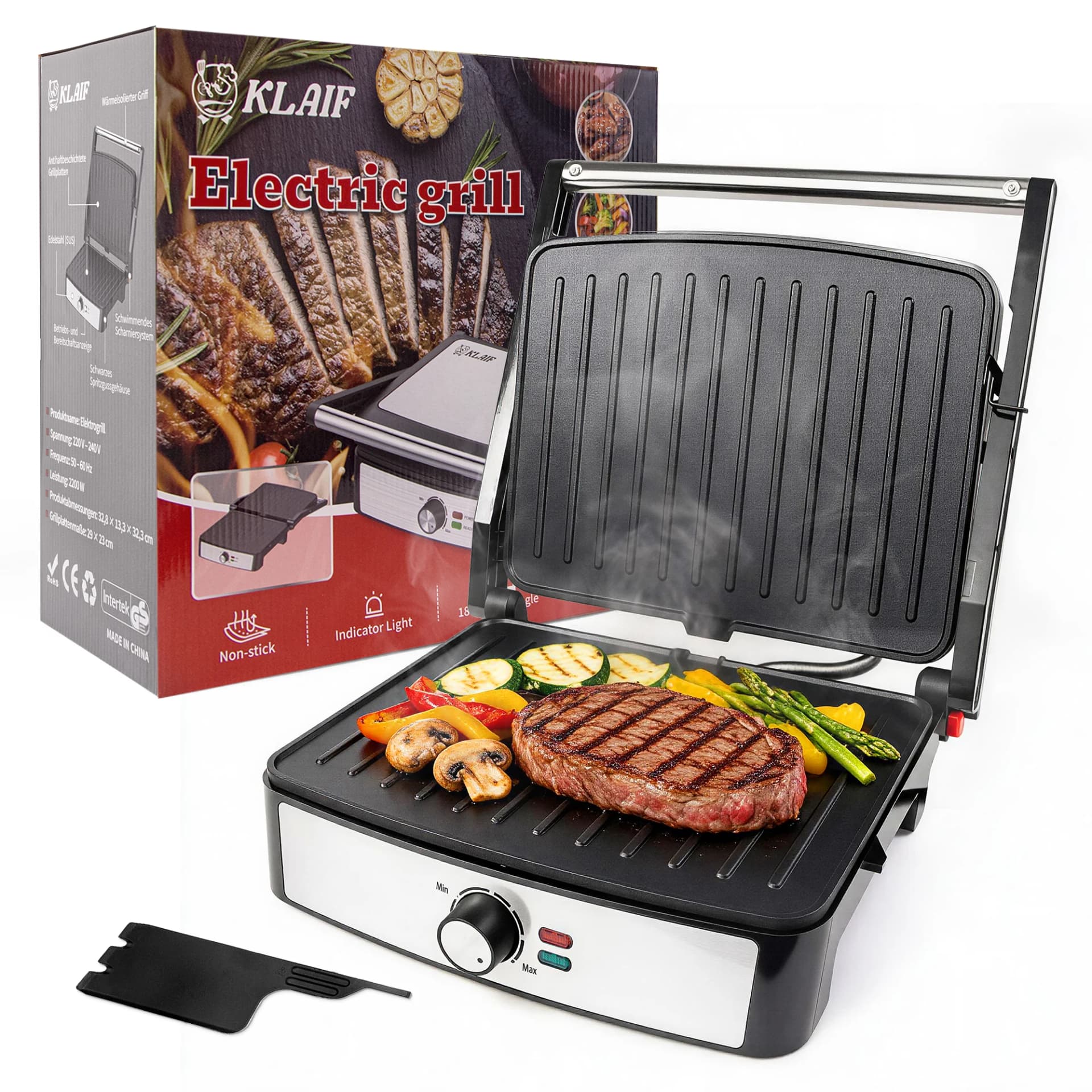 2200W Double Sided Heating Steak Grill Machine 180° Foldable Large Non-stick Panini Press Griddle with Temperature Control