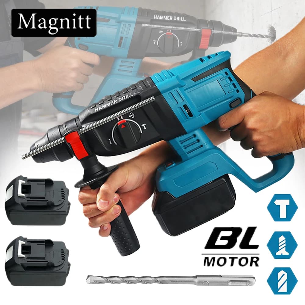 26MM Brushless Electric Hammer Drill Cordless Multifunctional Rotary  Impact Hammer Drill Power Tools For Makita Battery Pin