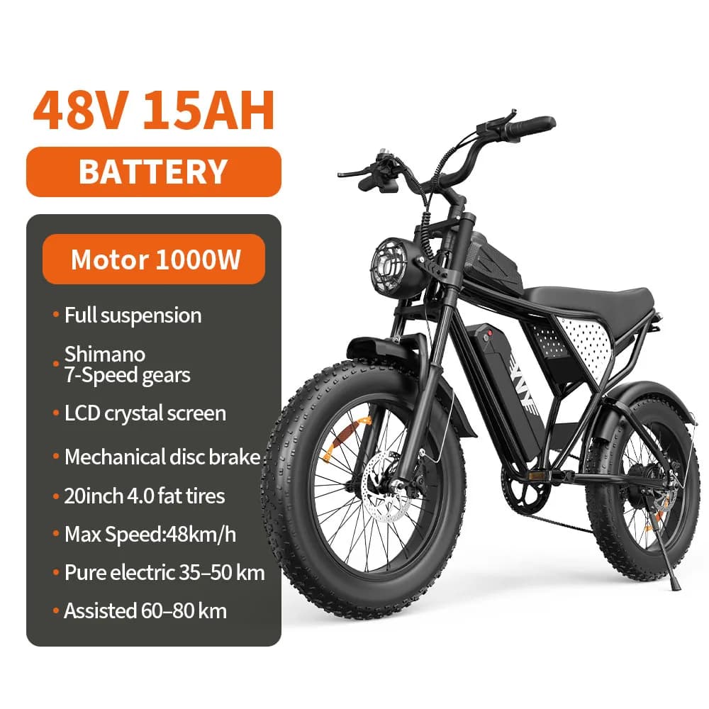 YVY/RAYZEPH C20 Max Electric Bicycle 52V 40Ah Dual Battery Shimano 7 Speed Electric Bike 20-Inch Fat Tires Off-road E-Bike