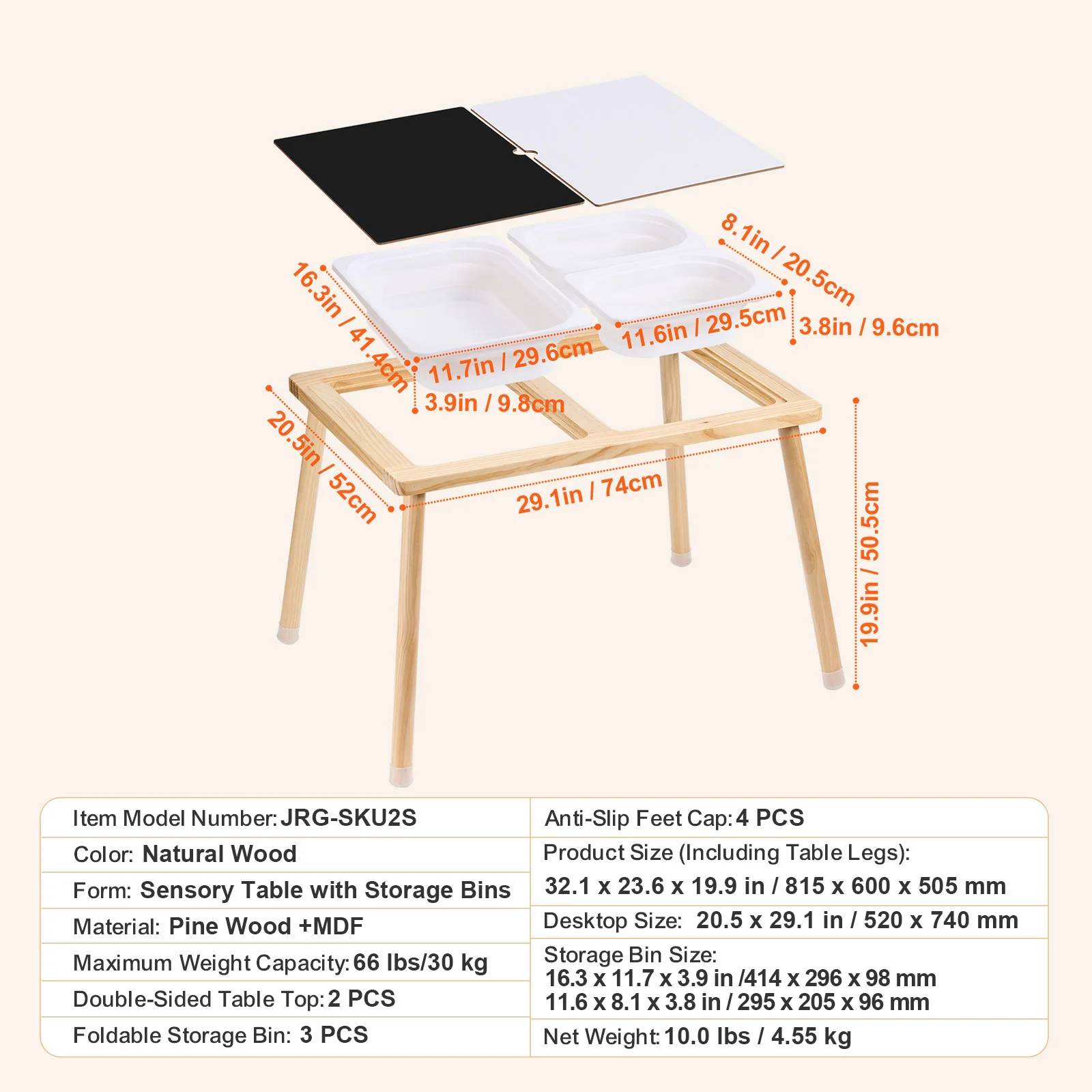 SucceBuy Wooden Sensory Table for Kids Activity with 3 Foldable Storage Bins&Double-Sided Board Indoor/Outdoor Drawing Studying