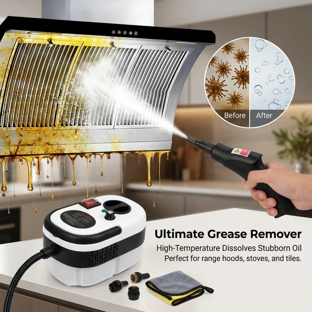 Glass Cleaning: Kitchen Glass Steam Cleaner, Grease Remover, High-Temperature Carpet Disinfectant, Bathroom Tub Cleaner Household Cleaning Tools Suitable for Disinfecting and Cleaning Range Hoods, Air