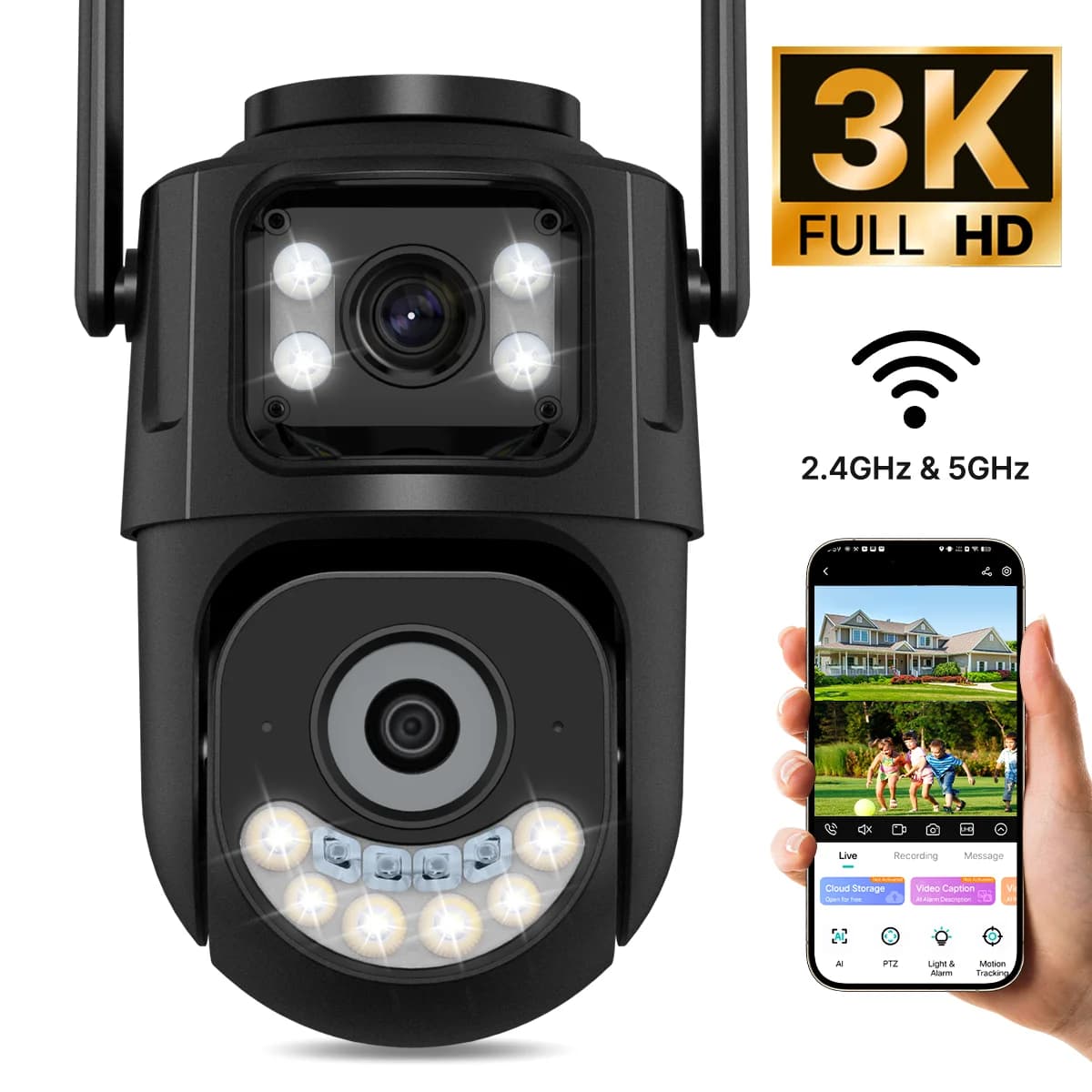 WONSDAR 2.4Ghz&5Ghz WiFi Camera PTZ External Security IP Camera Automatic Tracking Night Vision CCTV Video Surveillance ICsee