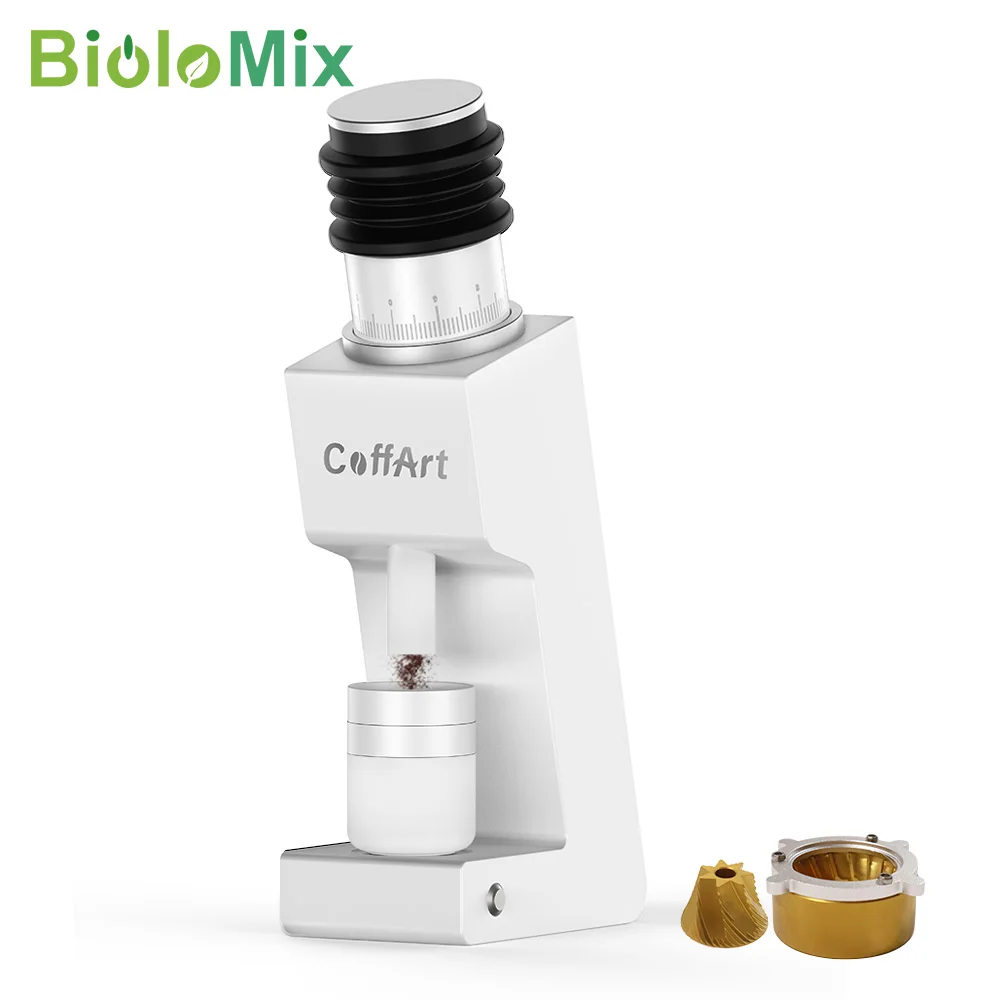 BioloMix Solid All-Metal Pro-grade Precision Electric Coffee Grinder, 7-core 48mm Gold Titanium-Plated Burr for Home, Café Use