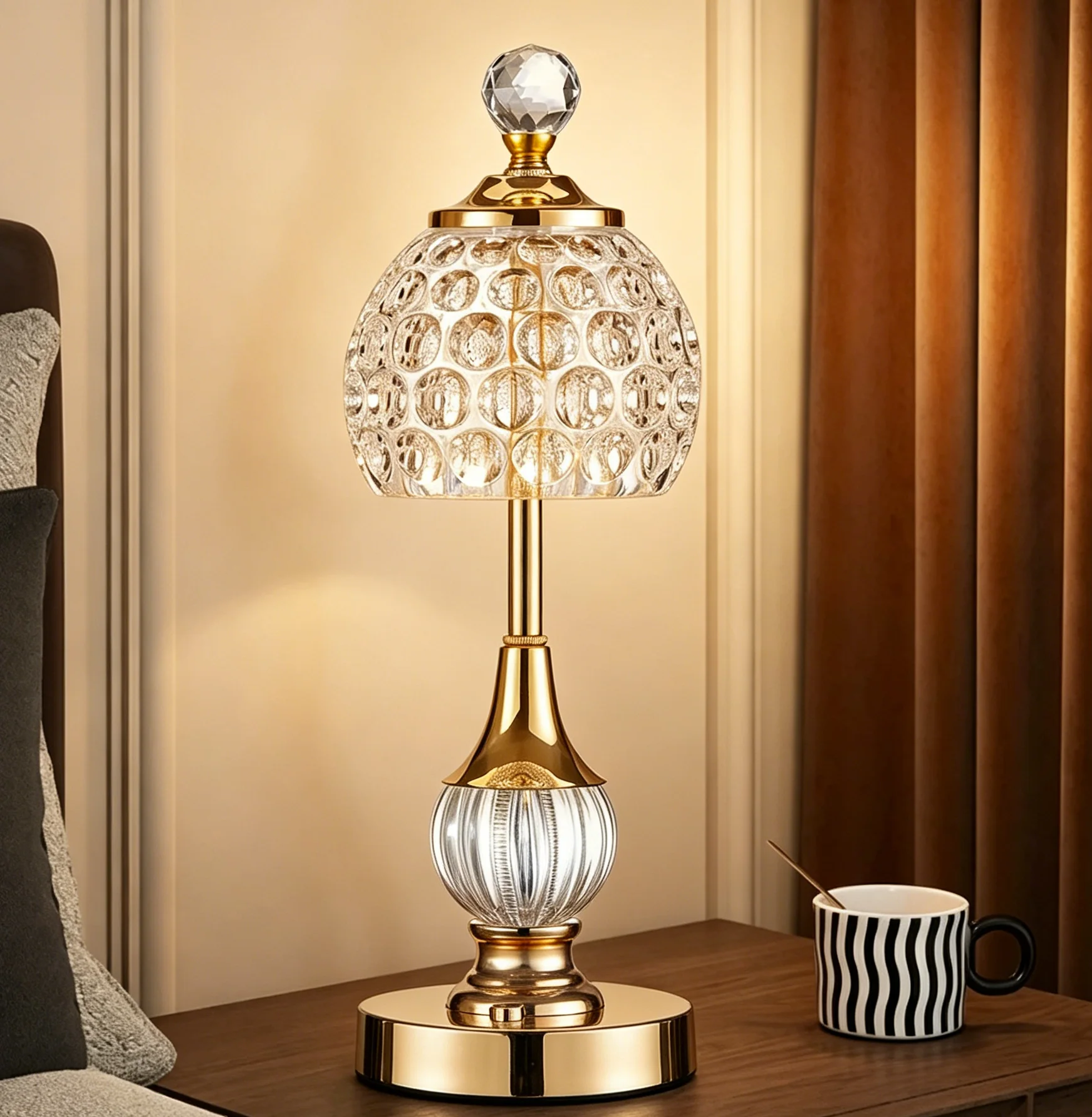 Crystal Cordless Table Lamp LED Touch Lamp, Built-in 5200mAh Battery, Wireless USB Charging - Adjustable Light 3 Colors Light Source - Suitable,Bar,Restaurant,Room,Living Room