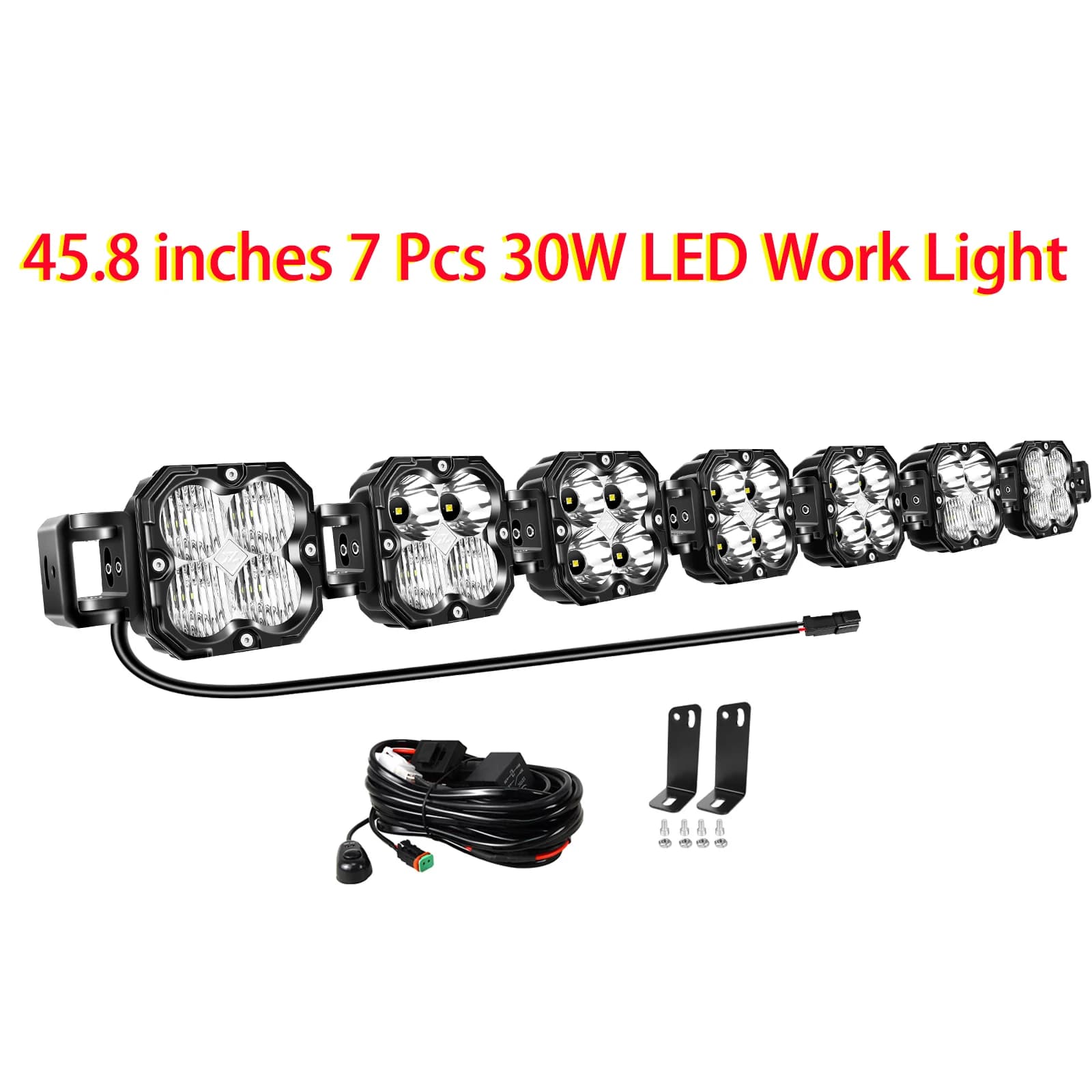 45.8'' 7x30W Cube LED Pod Light with DT Wire Spot Flood Combo Beam Work Lights,5500K Off-Road Driving Lamp for ATV,UTV,Tractor