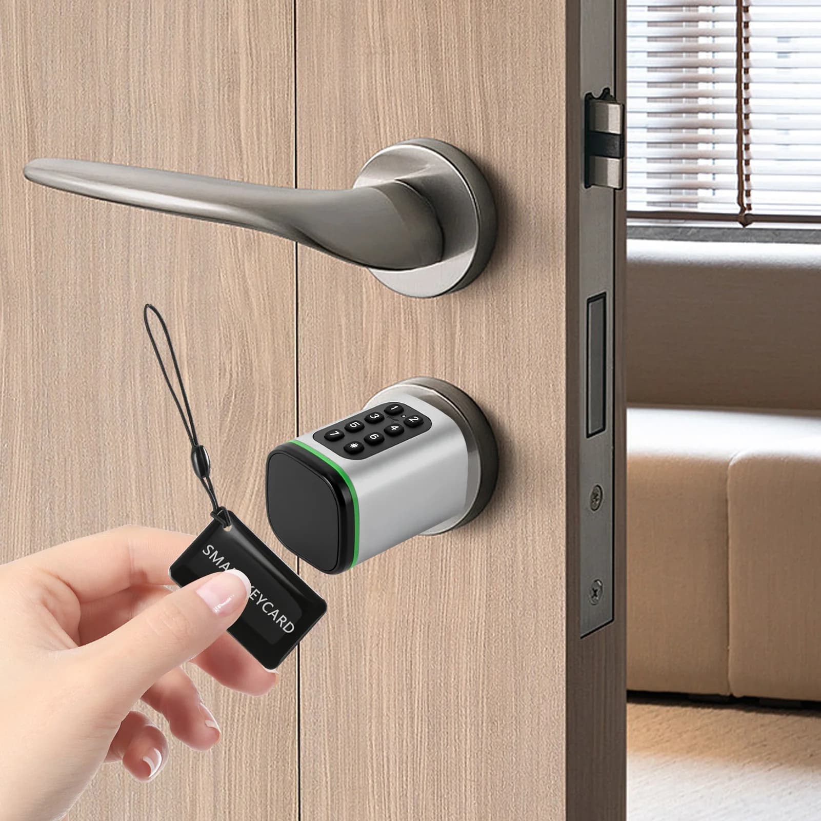 Smart Door Lock Electronic Keyless Entry, 4 in 1 Unlock via APP/Password/Card/Key, IP53 Waterproof Euro Cylinder Lock for Home